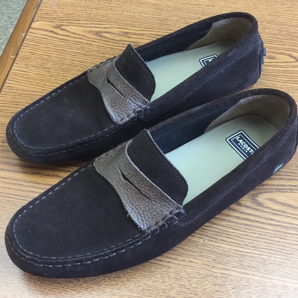 Lacoste Brown suede slip on loafers